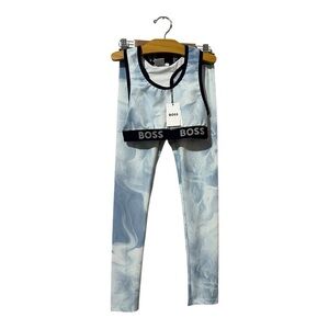 Boss Girls Blue Logo Sports Set Top Bottom Pants 10 Outfit Smoke Print NEW